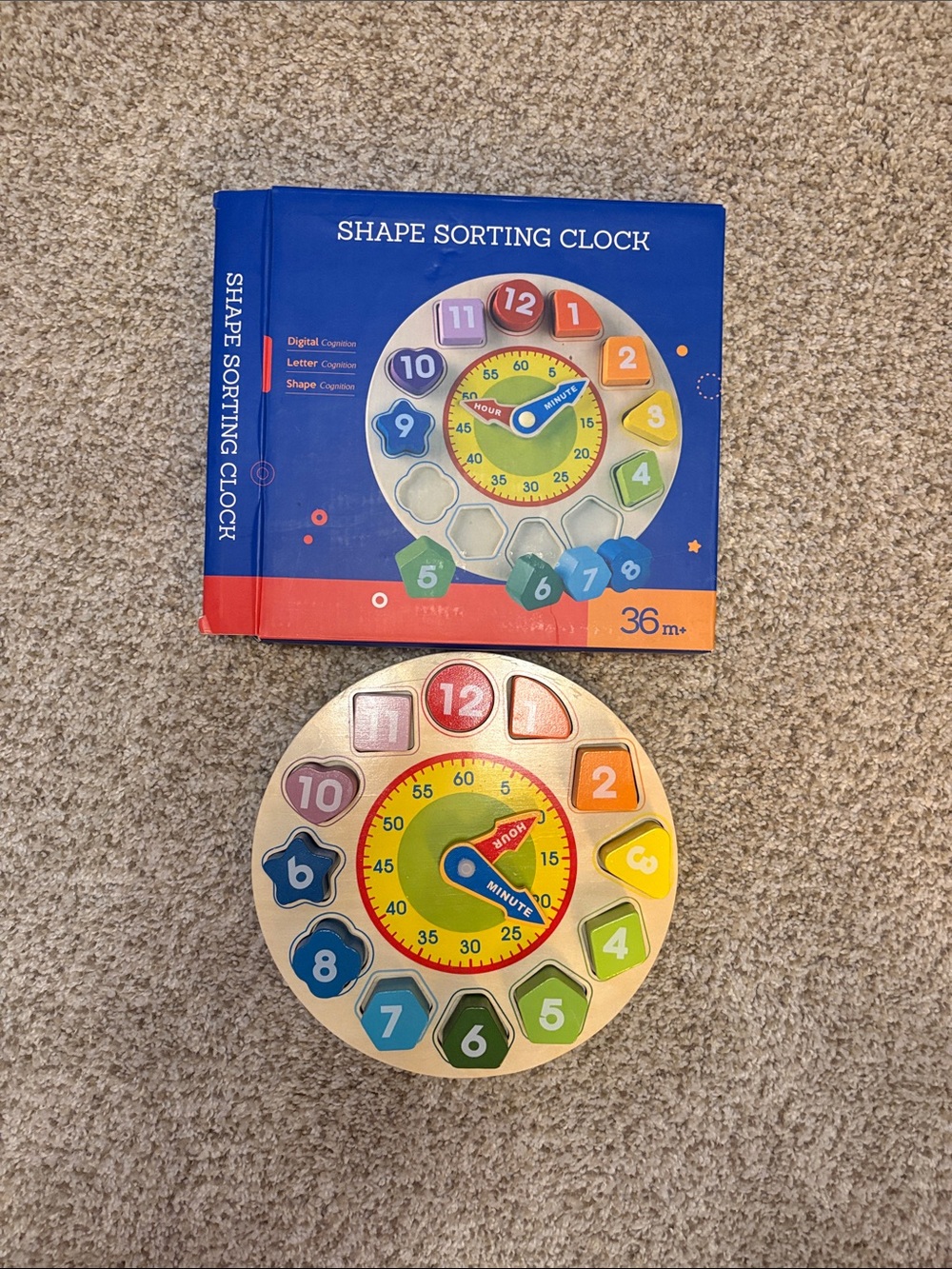 Wooden Shape Sorting Clock Toy - Multicolor